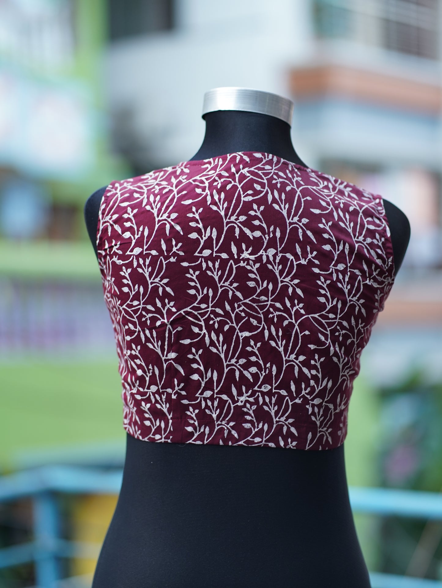 Block Printed Pure Cotton Blouse in Maroon
